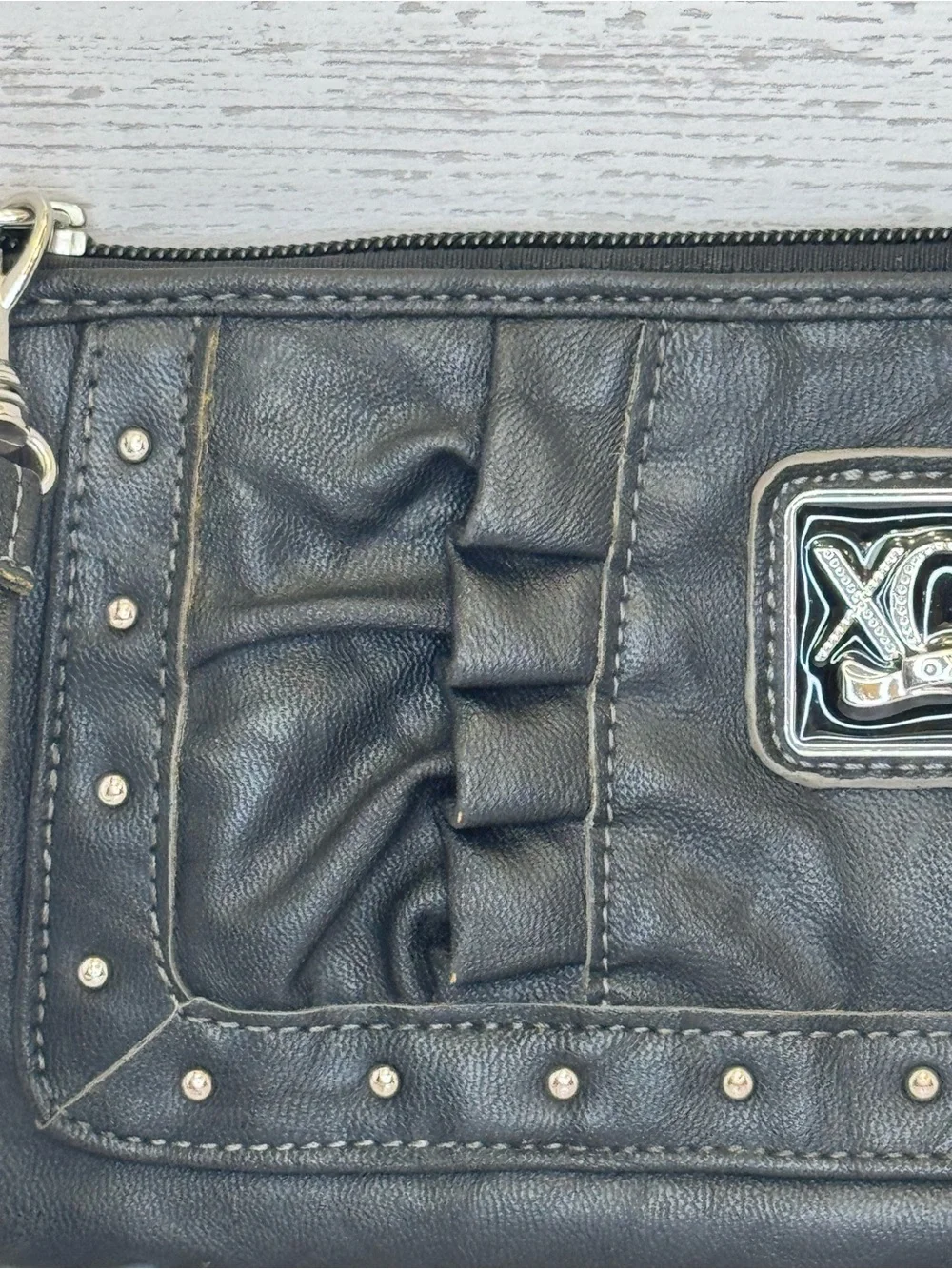 XOXO Brand Black Faux Leather Wristlet Wallet